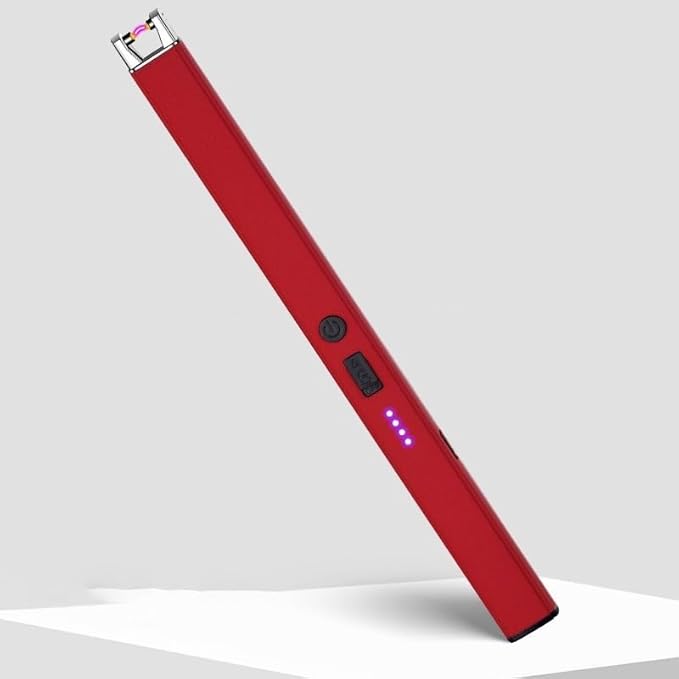 Electric Lighter, Pulse Ignition, Battery Level Display, Safety Switch, Type-C Charging, Suitable for Candles and Gas Stoves.(Red)