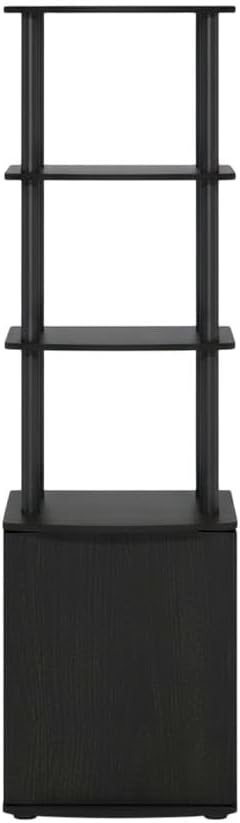 Furnifact Blackwood and Black 3 Tier TV Stand, Modern Living Room Media Console with Storage Cabinet, Wooden Construction and Sleek Entertainment Design