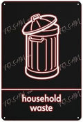 Metal Tin Sign Household Waste Bin Notice Sign Indoor & Outdoor Use Safety Warning Sign 12""X8"", Acrylic10