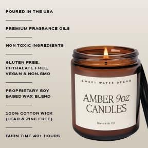 Sweet Water Decor Christmas Soy Candle | Apple Cider, Cinnamon, Clove, Fresh Cut Christmas Tree Scented Candles for Home | 9oz Amber Jar + Black Lid, 40+ Hour Burn Time, Made in The USA