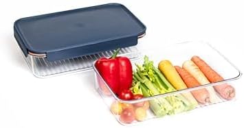 LocknLock LBF406RS2N Bisfree Modular Plus Food Storage Containers for Lunch, Meal Prep, Stackable, BPA-Free, Leakproof, Microwave, Dishwasher, Freezer-Safe, 4 Pieces, 2 Boxes and 2 Lids, Navy, 2.1L