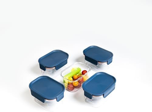 LocknLock LBF402RS5N Bisfree Modular Plus Food Storage Containers for Lunch, Meal Prep, Stackable, BPA-Free, Leakproof, Microwave, Dishwasher, Freezer-Safe, 10 Pieces, 5 Boxes and 5 Lids, Navy, 450ml