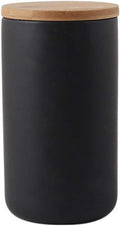 YYW Ceramics Food Storage Jar Canister with Seal Bamboo Lid, Simple Style Kitchen Canister for Food Storage, Store Coffee, Sugar, Tea, Spices and More (Black (33.81oz/1000ml))