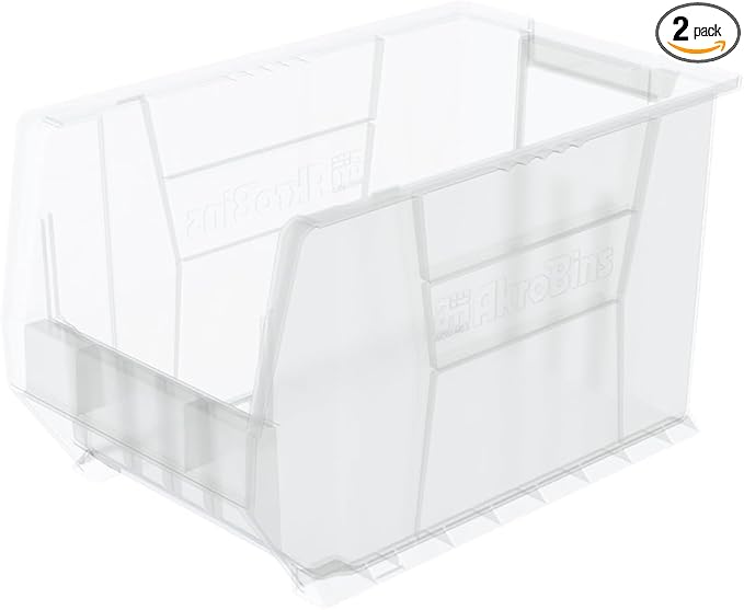 Akro-Mils 30282 Super-Size AkroBins Plastic Storage Bins, Space-Saving Stackable Bins for Garage, Classroom, Warehouse Organization, 20" L x 12" W x 12" H, Clear, 2-Pack