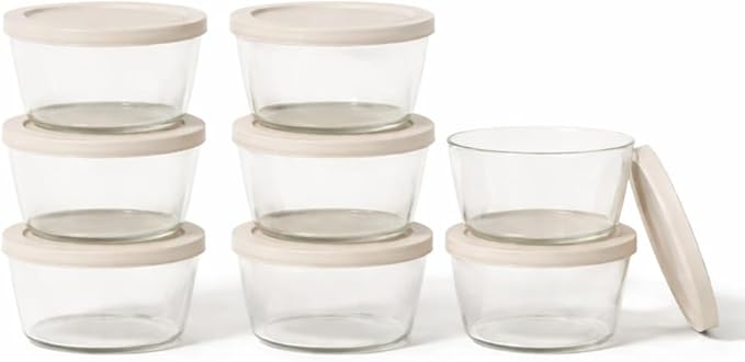 DURA LIVING 16-Piece Glass Food Storage Containers Set (8 Containers + 8 BPA-Free Lids) | 1-Cup, Leakproof | Microwave, Freezer, Oven & Dishwasher Safe | Ideal for Meal Prep & Pantry Organization