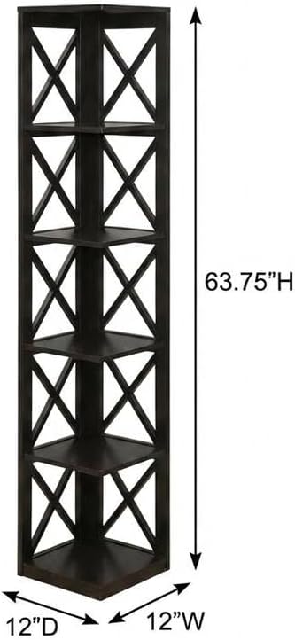 Furnifact Espresso 5-Tier Corner Bookcase with Durable Non-Lead Base Paint, Space-Saving Design for Home or Office Storage, Modern and Easy to Access