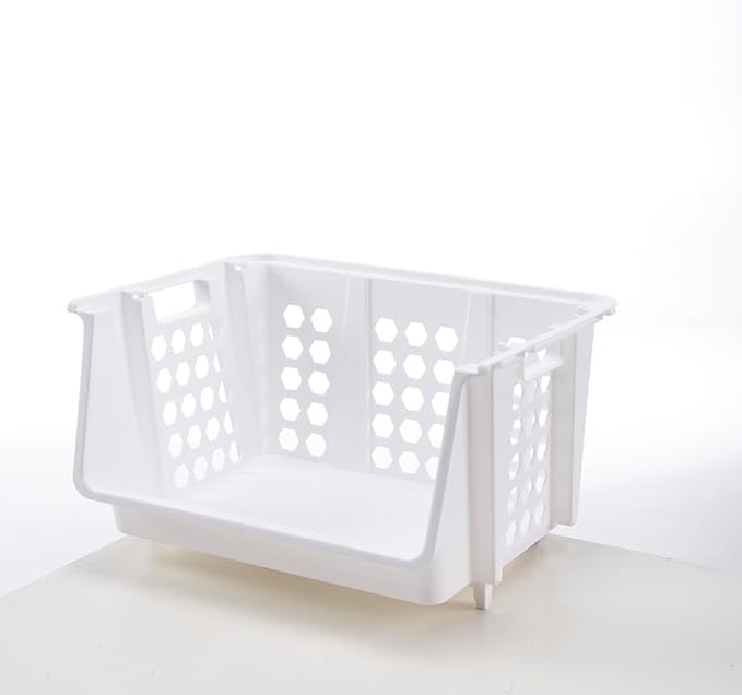 Skywin TidyFriend Medium Stackable Storage Bins for Pantry - 4 Pack, Stackable Bins For Organizing Food, Kitchen, and Bathroom Essentials (White)