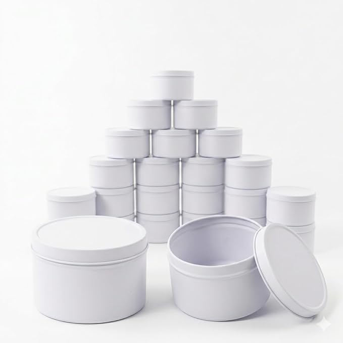 Aroparc Candle Tins 8oz, 24 Piece Bulk Containers for Candle Making Supplies Candle Jars with Concave Lids - White