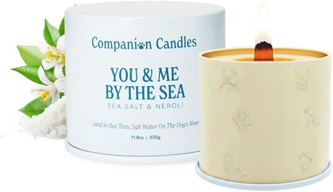 Companion Candles You & Me by the Sea Pet-Friendly Scented Candle – Sea Salt & Neroli Fragrance - Coconut Soy Wax Candle with Wooden Wick, Approx. 50-Hour Burn Time, Made in USA, 11.8 oz