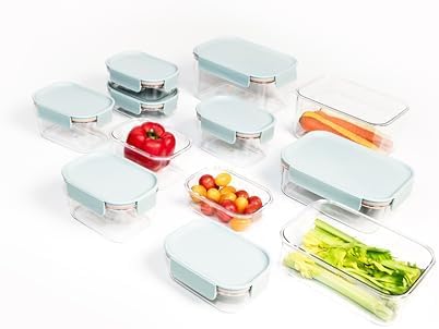 LocknLock LBF405RS12M Bisfree Modular Plus Food Storage Container Set, BPA-Free Plastic, Stackable, Microwave, Dishwasher and Freezer-Safe, 24-Piece Set with 12 Boxes and 12 Lids, Mint