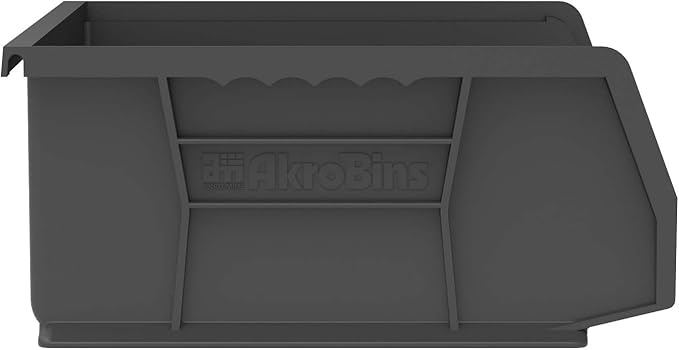 Akro-Mils 30255 AkroBins Plastic Storage Bins, Space-Saving Stackable Bins for Garage, Pantry, Craft Organization, 11" x 16" x 5", Black, 6-Pack