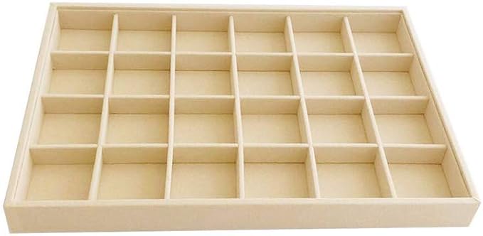 Premium Grade Velvet Sturdy Jewelry 24 Grids Display Tray Stackable Rings Necklace Gemstone Shows Store Home Organizer Soft Beige