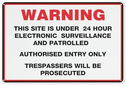 Aluminum Sign Vintage Aluminum Poster Warning This Site Is Under 24 Hour Electronic Surveillance Metal Signs 12X8 Inch Rust Free Aluminum Uv Ink Printing Durable/Weatherproof Outdoor For Home