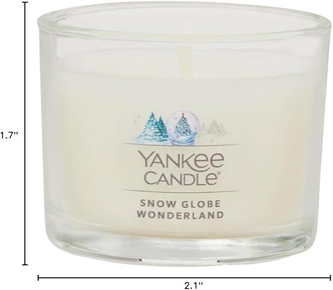 Yankee Candle Signature Votive Mini Candle Jar, Snow Globe Wonderland Scent, Natural Soy Wax Blend Candle with Natural Fiber Wick, 1.3 OZ Glass Jar (Pack of 4)