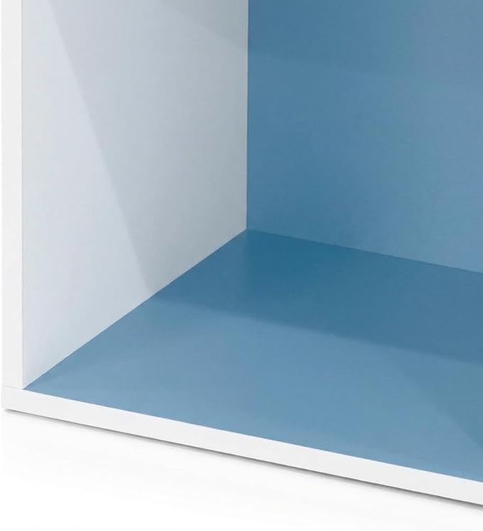 Furnifact White and Light Blue 3-Tier Open Shelf Bookcase, Modern Storage Organizer with Multiple Shelves, Durable Construction for Living Room and Office