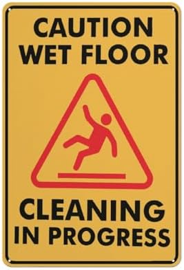 Caution Wet Floor Cleaning In Progress Sign Metal Signs 12X8 Inch Rust Free Aluminum,Uv Ink Printing,Durable/Weatherproof Outdoor For Home