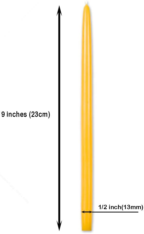 100% Beeswax 5 Hour Burning Candles Organic Hand Made - 9 Inches Tall, 1/2 Inch Thick; Tapers (24)