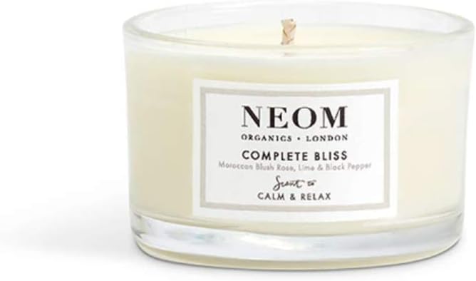 NEOM- Complete Bliss Scented Candle, Travel Size | Blush Rose, Lime & Black Pepper | Essential Oil Aromatherapy Candle | Scent to De-Stress
