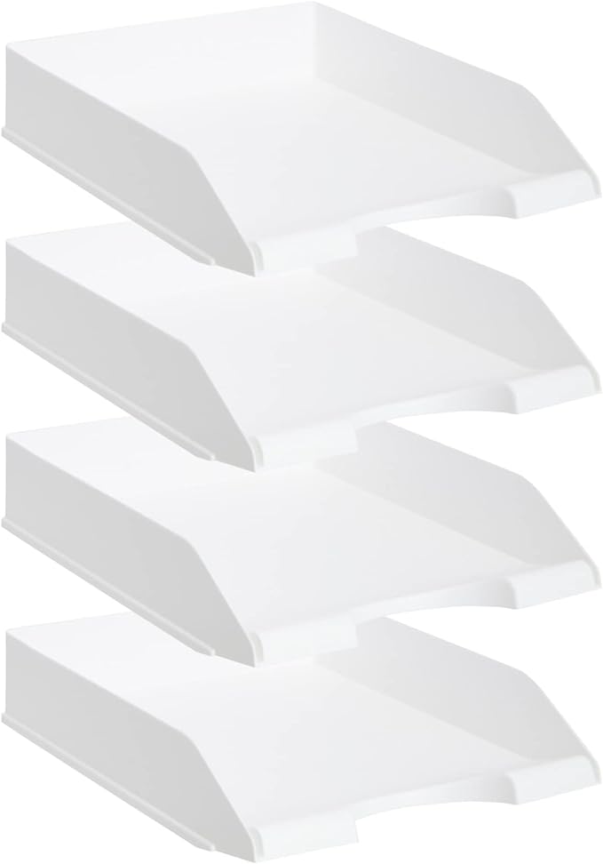 Stockroom Plus Rectangular Letter Trays - Paper Trays for Classroom - Desktop Paper Organizer & File Holder - Document Organizer for Desk Storage - Pack of 4, White, 10 x 13.5 x 2.5 in