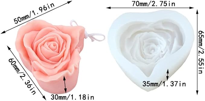 Cestony 3D Heart-Shaped Rose Candle Silicone Molds for Making Candle Resin Pillar Aromatherapy Gypsum Candles Wax Soap Flower Specimen Clay Craft