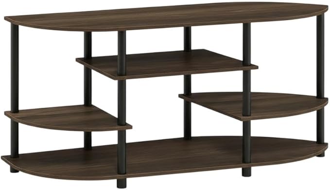 Furnifact Walnut/Black TV Stand, Modern Design, Easy Assembly, Durable Composite Wood and Plastic, for Living Room, Entertainment Center