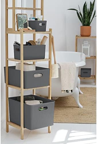 Superio Decorative Plastic Basket Open Home Storage Bins Organizer Baskets, X-Large Grey (8 Pack) Container Boxes for Organizing Closet Storage Bins for Shelves Drawer Shelf 22 Liter/23 Quart