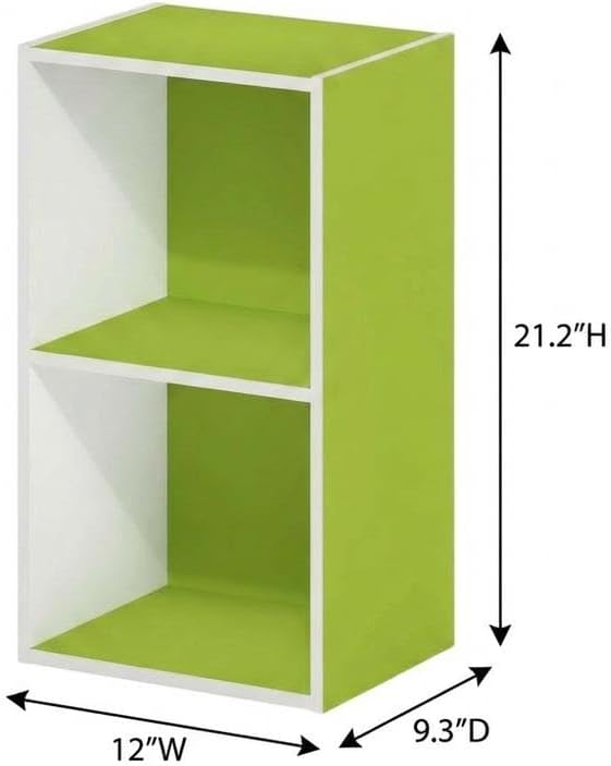 Furnifact Green White 2-Tier Open Shelf Bookcase with Wood Material, Modern Design, Space-Saving Storage Solution for Living Room and Office