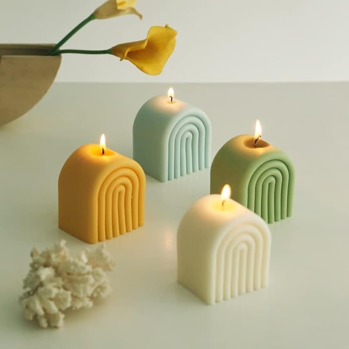 Geometric Rainbow Candle Mold, U-Shaped Arch Scented Mold, Bridge Aromath Wax Mould for Candle Soap Wax Cake Mousse Ice Cream Making (4 Ring Short, Single-Sided)