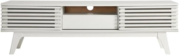 Furnifact White Wooden TV Stand with Spacious Surface, Modern Design, Durable Bicast Leather, Classic Style for Living Room or Entertainment Area