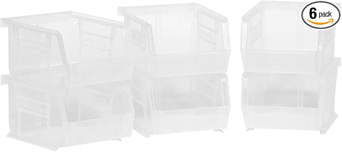 Akro-Mils 30210 AkroBins Plastic Storage Bins, Space-Saving Stackable Bins for Garage, Pantry, Craft Organization, 5" x 4" x 3", Clear, 6-Pack