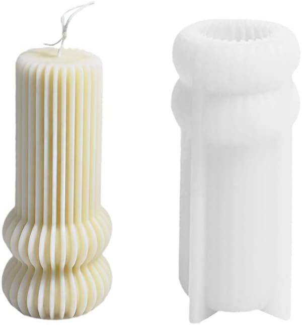 Striped Pillar Aesthetic Molds, Cylindrical Tall Pillar Candle Mold, Ribbed Twist Geometric Abstract Decorative Striped Silicone Mold for Crafts Aromatherapy Candle Handmade Soap Making(5.3")