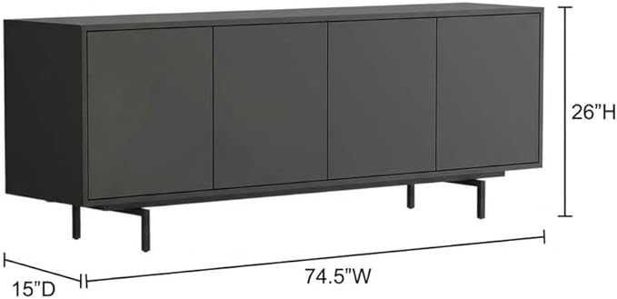 Furnifact Black Laminate TV Console with 4 Doors, Modern Transitional Industrial Style, Engineered Wood Construction, Durable, Stylish, Easy to Maintain