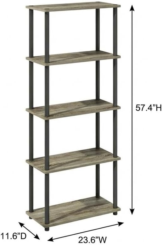 Furnifact French Oak Black Bookcase with Elegant Wooden Design, Sturdy Construction, Ideal for Home or Office Storage, Contemporary Style