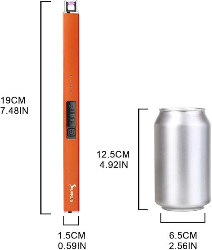 SUPRUS Fluorescent Glows in The Dark Electric Candle Lighter Rechargeable USB Arc lighters with Safety Lock Windproof Flameless Plasma for Candle BBQ Camping (Orange, 3)