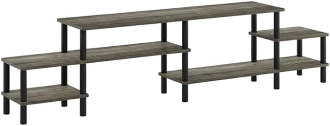 Grey Wood TV Stand for up to 80 Inch Flat Screen, Spacious Storage, Open Shelves, Durable Construction, Modern Design, Living Room