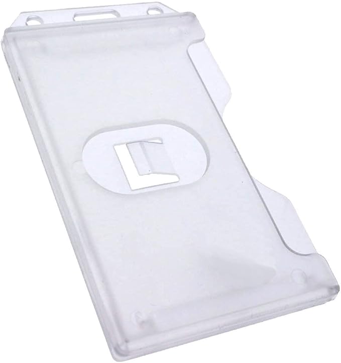 Bulk 50 Pack - Heavy Duty 2-Sided Rigid Multi Card Holder - Hard Plastic Vertical ID Badge Holders for 2 Standard or Thick Prox Cards, Fuel Card, CAC, Work Badge, Credit Cards by Specialist ID (Clear)