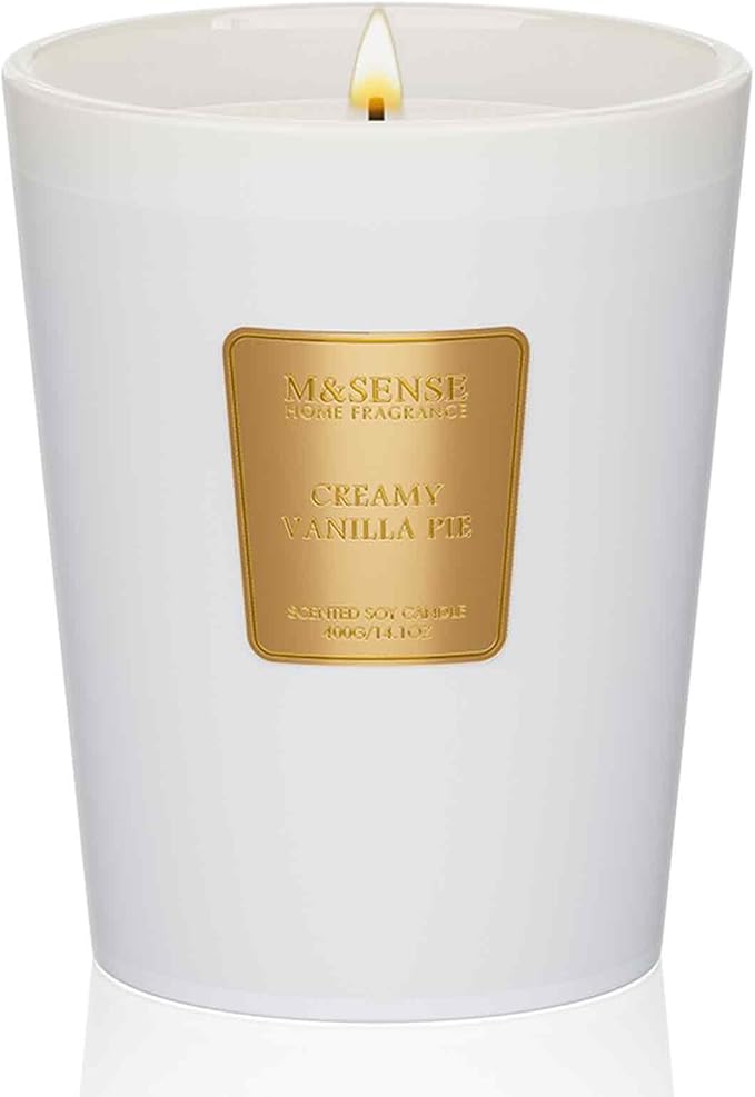M&SENSE Creamy Vanilla Pie Soy Candle, 14.1oz 60H Long Lasting, Aromatherapy Candle for Bedroom Stress Relief New Year Winter Home Decor Gifts