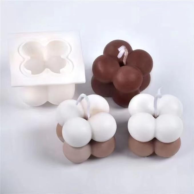 8 pcs Silicone Candle Making Molds Set, 3D Silicone Mold, Pumpkin Christmas Tree Pine Cone Yarn Ball Bubble Cube Soap Baking Desser Soy Wax Candle Mold, DIY Scented Candle (with 100pcs Wax Core)