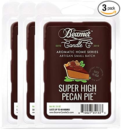 Beamer Candle Co. - Super High Pecan Pie Wax Melt – Roasted Pecan & Buttery Pie Crust Scent – 3 Packs of 6 Cubes – Odor Eliminating – High Fragrance – 40 Hour Burn Time