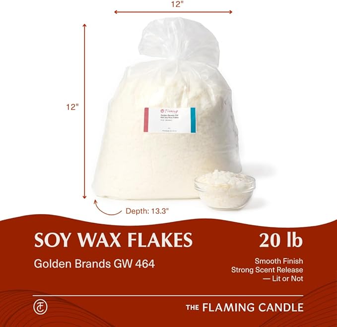 TFC All Natural Premium Soy Flakes Golden Wax 464, Easy to Melt and Measure, Candle Making Supplies for DIY Projects and Candle Making Kits (20 LB)