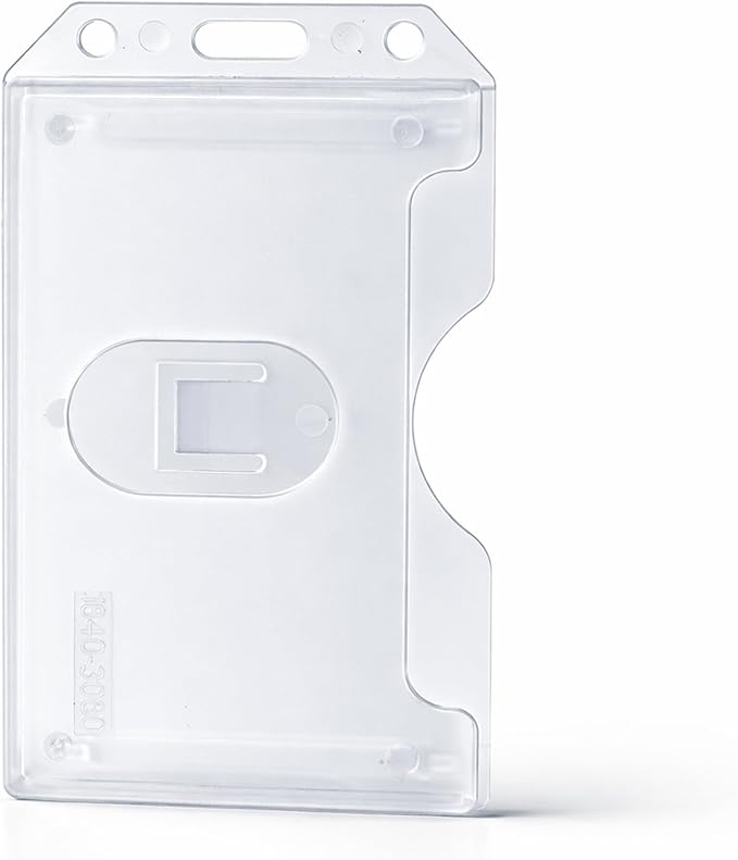 Bulk 50 Pack - Heavy Duty 2-Sided Rigid Multi Card Holder - Hard Plastic Vertical ID Badge Holders for 2 Standard or Thick Prox Cards, Fuel Card, CAC, Work Badge, Credit Cards by Specialist ID (Clear)