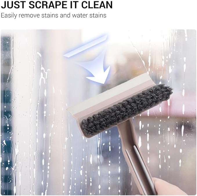 Multi-Function Rotating Crevice Cleaning Brush with Scraper, 360 Degree Rotating No Dead Corners Hard Bristle Crevice Gap Brush Tool for Bathroom Household Kitchen (Khaki)