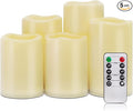 Homemory Waterproof Flameless Candles, Outdoor Indoor Battery Operated LED Pillar Candles with Remote Control and Timer, Plastic, Long Lasting, D3 x H4 4" 5" 5" 6", Set of 5
