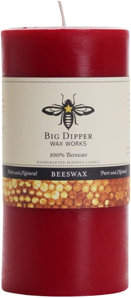 Big Dipper Wax Works Red Pillar Candle, 3” x 6” – 100% Pure Beeswax, 90-Hour Burn – Natural Honey Aroma, Non-Toxic, Eco-Friendly, Clean-Burning Candle for Home, Holidays & Decor
