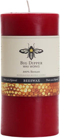 Big Dipper Wax Works Red Pillar Candle, 3” x 6” – 100% Pure Beeswax, 90-Hour Burn – Natural Honey Aroma, Non-Toxic, Eco-Friendly, Clean-Burning Candle for Home, Holidays & Decor