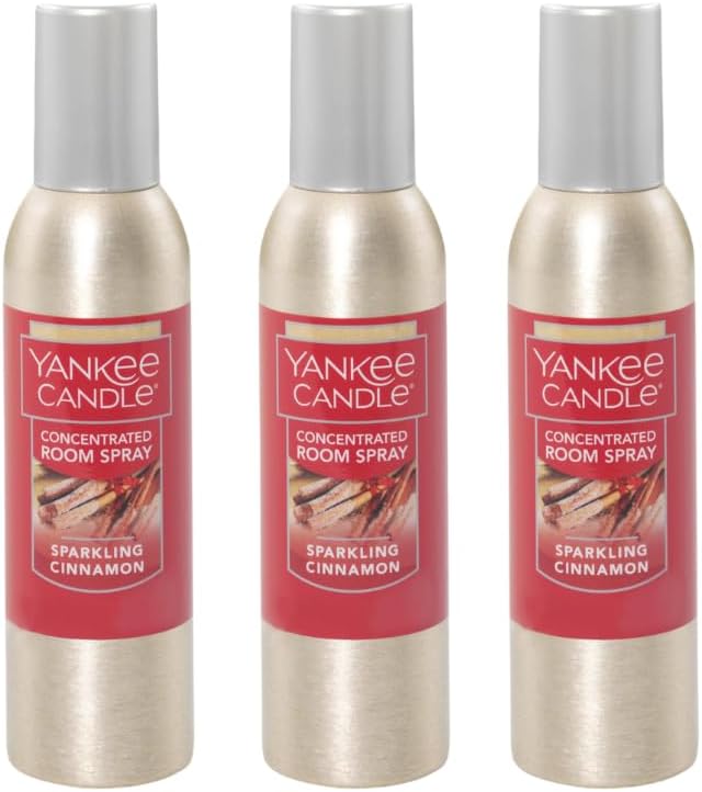 Yankee Candle Concentrated Air Freshener Room Spray, Odor Eliminator for Home, Bathroom, Sparkling Cinnamon, 1.5 Oz (Pack of 3)