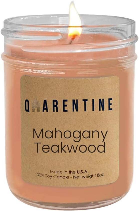 Organic Soy Wax Mahogany Teakwood Scented Vegan Candle -100% Pure Soy Wax & Essential Oils - Woodsy and Earthy Aroma - Made in USA (8oz)