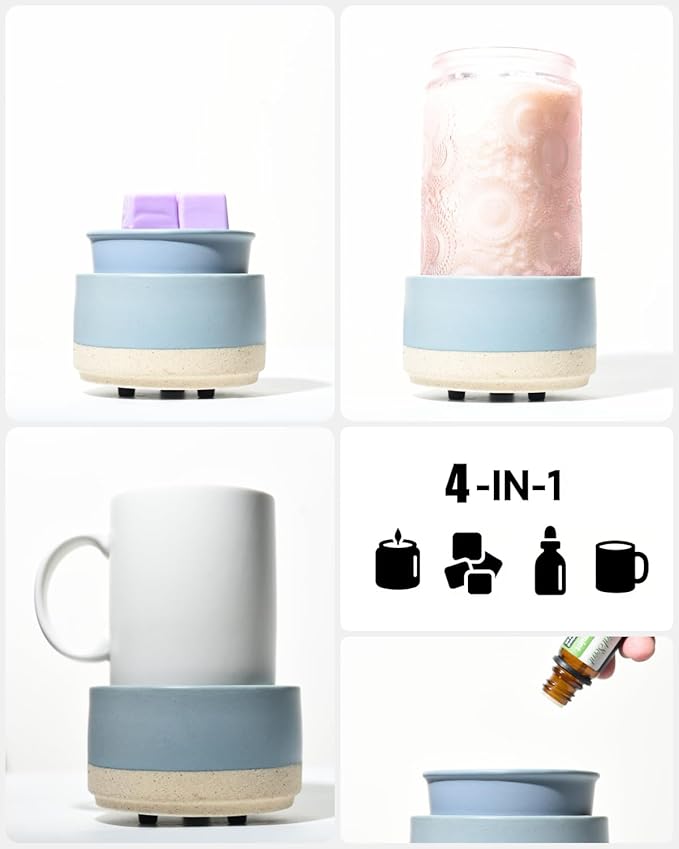 Ceramic Electric Wax Melt Warmer & Cube Oil Melter Cute Small Warmers Aromatherapy for Home Decorative Burner Melts Scented Candle Tart Scent Warm Fragrance (Sand Blue)