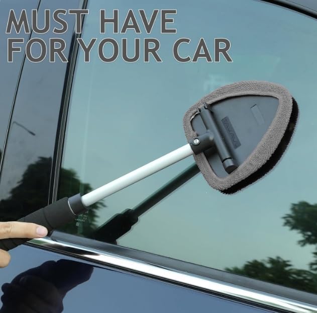 IBHOO Windshield Cleaning Tool, Microfiber Car Window Cleaner with 4 Reusable and Washable Microfiber Pads and Extendable Handle