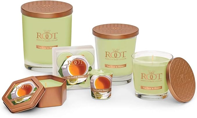 Root Candles Scented Candles in Travel Tin 24-Hour Honeycomb Traveler Handcrafted Beeswax Blend Candle, 4-Ounce, Tea Leaf & Honey